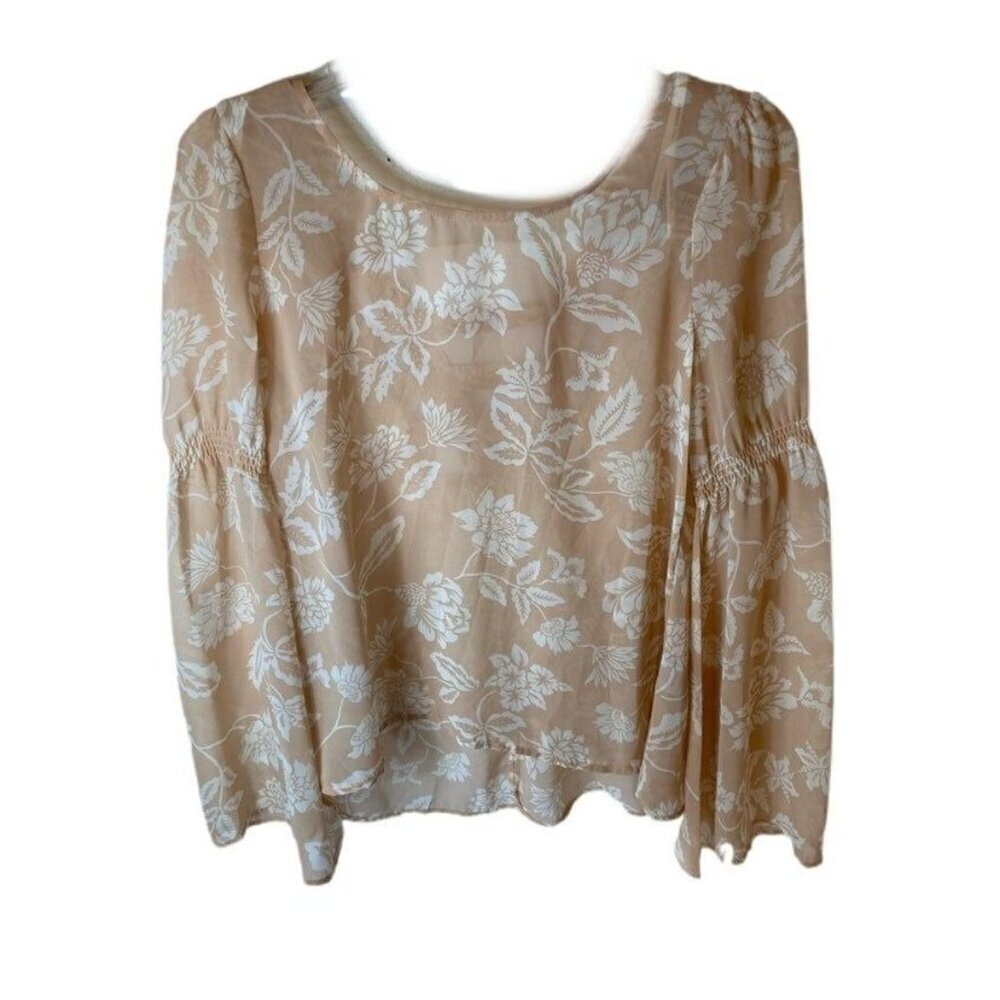 Womens Blu Pepper Boho Sheer‎ Blouse Peach White S